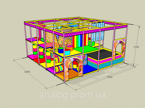Детская комната 2х уровневая "Мир Чудес лайт" с батутом 6*5*2,7м